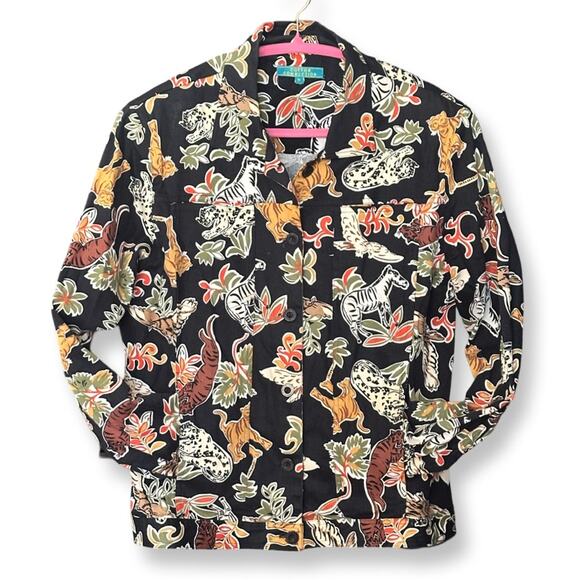 Cotton Connections Vintage Jungle Scene Animal Print Jacket - Picture 1 of 7